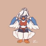 1:1 animated anthro avian beak bird black_body black_feathers blue_body blue_feathers bottomwear bra breasts cheek_tuft cissa_(idorrth) clothing corvid crop_top dancing digital_media_(artwork) facial_tuft feathers feet female gesture green_eyes hair magpie_(corvid) midriff neck_tuft open_beak open_mouth orange_beak oscine passerine ponytail raised_wings shirt signature simple_background small_breasts solo spread_wings standing stripes swaying tail tail_feathers talons toes topwear tor_kl tuft underwear waving waving_at_viewer white_body white_feathers wings