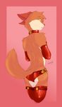 abstract_background anthro butt canine clothed clothing collar fox fur girly leggings legwear male mammal mystikfox61 red_fur solo underwear white_fur yellow_eyes 