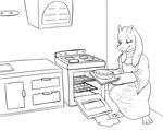  baking caprine female goat hindpaw horn kitchen mammal monochrome oven oven_mitt paws pie samael smile toriel undertale 