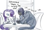  clothed clothing crossover crying cutie_mark dialog english_text equine female feral friendship_is_magic fur gloves hair horn horse human inside male mammal mask milkshake multiversecafe my_little_pony open_mouth pony purple_eyes purple_hair rarity_(mlp) spy_(team_fortress_2) straw suit table team_fortress_2 text unicorn valve video_games white_fur window 