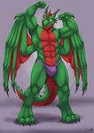  abs anthro biceps big_muscles bulge claws clothed clothing dragon fangs flexing furrybob green_dragon green_skin grin horn male muscles pecs pose red_skin reptile scales scalie skimpy smile solo speedo standing swimsuit teeth toe_claws toned topless wings yellow_eyes 