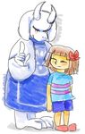  animal_ears artizluvsart blush caprine cub eyes_closed female flat_chested goat horn mammal paws protagonist_(undertale) smile toriel undertale young 