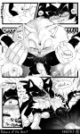 absurd_res anal anthro balls big_nose black_and_white black_nose blush blush_lines bodily_fluids breath chest_tuft claws comic cum dialogue duo ear_blush ejaculation english_text eulipotyphlan fangs fluffy fluffy_chest foreplay gasp genital_fluids genitals hedgehog hi_res holding_legs_up internal_rimming krazyelf larger_male male male/male mammal moan monochrome muscular muscular_anthro muscular_male oral panting penis rimming sega sex shadow_the_hedgehog size_difference sonic_the_hedgehog_(series) sonic_the_werehog sonic_unleashed speech_bubble spread_legs spreading teeth text tuft vein veiny_penis werecreature wereeulipotyphlan werehog