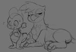  blush dragon duo female feral friendship_is_magic gilda_(mlp) gryphon male monochrome my_little_pony sketch spike_(mlp) standing sweat zonkpunch 
