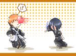  !? 1046sstep_btoh 1boy 1girl black_hair black_hakama bleach bleach:_sennen_kessen-hen blush chibi commentary_request faceless faceless_female faceless_male hakama halftone halftone_background heart japanese_clothes kuchiki_rukia kurosaki_ichigo orange_hair shihakusho short_hair spoken_interrobang throwing 