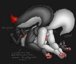  4_toes anal anal_insertion anal_penetration anal_vore anus balls bottle dialog english_text eyes_closed fluffy_tail forceswerwolf gay insertion lube male pawpads paws penetration penis plain_background potion same_size_vore skunkhase swiftayama text tongue tongue_out vorarephilia vore 
