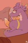  biceps big_muscles canine chubby cuddling cute dragoneer_(character) fox gay hug kipfox male mammal murasadramon muscles nude patto purple_dragon size_difference thick_tail 