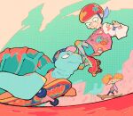 2024 4_fingers arnold_shortman baseball_cap ben_day_dots blonde_hair blue_cap blue_hair city clothing digital_media_(artwork) digital_painting_(artwork) elderly emoji_description eyewear female feral fingers footwear glasses graffiti graffiti_on_shell grandchild_(lore) grandma_gertie grandmother_(lore) grandmother_and_grandchild_(lore) grandparent_(lore) grandparent_and_grandchild_(lore) green_body green_shell green_skin group hair hat headgear headwear hey_arnold! hi_res human jacket kinako_(moment) letterman_jacket lockjaw_(hey_arnold!) looking_at_another male mammal mouth_closed mouthless nickelodeon painting_(artwork) red_clothing red_footwear red_shoes red_sneakers reptile roller_skates roller_skating scalie shell shoes skateboarding sky sneakers stickers_on_clothes topwear trio turtle