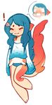  blue_hair candy clothing eyes_closed female fish hair lollipop marine octonnibal open_mouth panties pink_skin red_skin shark shirt solo underwear 