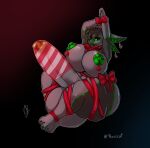 3_toes 4_ears ankles_tied anthro areola avali avian balls belly big_balls big_breasts big_butt big_penis black_background black_body black_feathers black_hair bound breasts butt candy candy_cane candy_cane_condom candy_cane_ear_ring christmas claws condom dessert feather_hair feathers feet food genitals gift_wrapped gifting_self glans green_areola green_claws green_eyes green_glans green_inner_ear green_lips green_mouth green_nipples grey_belly grey_body grey_breasts grey_feathers grey_legs grey_penis gynomorph gynomorph_anthro hair hands_tied hi_res holidays huge_balls huge_breasts huge_butt huge_penis humanoid_genitalia humanoid_penis hyper hyper_balls hyper_genitalia hyper_penis intersex intersex_anthro lips looking_at_viewer mama_malachite multi_ear nipples non-mammal_areolas non-mammal_balls non-mammal_breasts nude_anthro nude_gynomorph ornament penis pseudo_hair red_background red_bow red_bow_ribbon red_ribbon ribbon_only sexual_barrier_device signature simple_background solo theok_arts thick_thighs toe_claws toes wearing_condom wingless_avian
