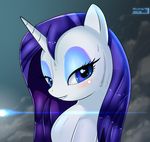  blue_eyes blush bust cloud dripping equine eyeshadow female feral friendship_is_magic hair horn horse lense_flare long_hair looking_at_viewer makeup mammal my_little_pony pony purple_hair rarity_(mlp) sky skyline19 smile solo unicorn water wet wet_hair white_skin 