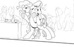  anal anal_penetration blush braeburned caramel_(mlp) cum cutie_mark drunk equine exhibitionism feral friendship_is_magic gay group horse male mammal monochrome my_little_pony open_mouth panting penetration penis pokey_pierce_(mlp) pony saliva sex tongue 