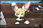 anthro blonde_hair charliebnnuy dirty femboy fur hair hi_res lagomorph leporid lustful_gaze male male/male mammal messy mud muddy nature rabbit solo suggestive white_body white_fur