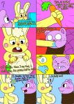 abdominal_bulge appliance beaver_tail belly big_belly big_tail blue_background blush blush_lines bodily_fluids bound buckteeth carrot color_coded_text color_edit colored comic cotton_tail cuddles_(htf) dialogue easter easter_bunny eating english_text exclamation_point eyes_closed food force_feeding forced freckled_face freckles fridge happy_tree_friends head_tuft hi_res holidays kitchen_appliance narrowed_eyes nikko-kai-cutie pink_background plant purple_background purple_text question_mark red_background rope rosy_cheeks saliva saliva_on_hand scut_tail secret short_tail simple_background swallowing sweat tail tears teeth text third-party_edit toothy_(htf) tuft vegetable yellow_background yellow_text