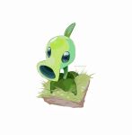  artist_name black_eyes chinese_commentary commentary_request film_grain flower from_above grass_block halftone highres hightguy leaf looking_at_viewer no_humans on_grass peashooter_(plants_vs._zombies) plant plant_focus plants_vs._zombies simple_background solid_oval_eyes solo white_background white_flower 