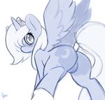  blush breasts butt cutie_mark equine feathers female feral friendship_is_magic fur hair horn horse looking_at_viewer looking_back mammal my_little_pony plain_background plump_labia pony presenting presenting_hindquarters princess princess_luna_(mlp) pussy royalty short_hair signature sketch solo terrabutt tiara white_background winged_unicorn wings 