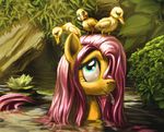  avian blue_eyes duck equine female feral fluttershy_(mlp) friendship_is_magic fur group hair harwick horse in_water long_hair mammal my_little_pony outside pink_hair pony water wet yellow_fur 