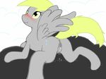  blonde_hair blush cutie_mark derpy_hooves_(mlp) equine female feral friendship_is_magic fur grey_fur hair horse mammal my_little_pony pegasus pony pussy pussy_juice solo vulapa wings yellow_eyes 