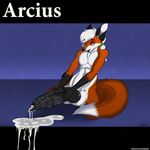  acethebigbadwolf arcius balls big_balls big_penis black_penis canine chest_tuft color cum cum_pool fox fur heterochromia hi_res hyper hyper_balls hyper_penis kneeling lube male mammal masturbation penis ponytail solo text tuft watermark 