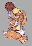 2025 absurd_res anthro artist_name athletic_wear barefoot basketball blonde_hair bodily_fluids bottomwear breasts breath cheek_tuft clothed clothing digital_drawing_(artwork) digital_media_(artwork) ears_tied_back facial_tuft feet female floppy_ears fur gloves green_eyes gym_bottomwear gym_shorts hair half-closed_eyes handwear hi_res kneeling lagomorph leporid lola_bunny looking_back looney_tunes lop_ears mammal motion_lines narrowed_eyes open_mouth pink_inner_ear rabbit scut_tail short_tail shorts side_boob snoutless solo space_jam spinning_ball sportswear sweat sweatdrop tail tan_body tan_fur teeth text three-quarter_view toes tongue topwear tuft warner_brothers white_clothing white_gloves white_handwear wide_hips 