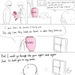 1:1 2025 bodily_fluids bouquet bubble clothed clothed_human clothing comic container corpse crying death dialogue digital_media_(artwork) doctor embalming english_text eyewear flower fluffy_pony fluffy_pony_(species) fur furniture glasses grief hair hand_on_head hi_res hooves human lying male male_human mammal partially_colored photo photo_on_wall pink_body pink_fur pipelining plant pottery red_hair red_hooves red_tail sad table tail tears text tube vet wearing_glasses window yellowcottoncandy030