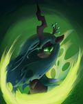  changeling female feral friendship_is_magic glowing_eyes green_eyes hair horn my_little_pony plain_background queen_chrysalis_(mlp) sayluh solo wings 
