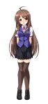  1girl ahoge aoi_masami arms_behind_back black_skirt black_thighhighs blush brown_eyes brown_hair full_body game_cg harukaze_mai_(tsmg_nao!) highres large_variant_set loafers long_hair looking_at_viewer non-web_source nose_blush official_art open_mouth pleated_skirt ribbon school_uniform shoes short_sleeves skirt smile solo standing tachi-e thighhighs transparent_background ts_magical_girl_nao variant_set very_long_hair vest zettai_ryouiki 