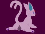 animal_genitalia animal_vulva anus blep blue_inner_ear canine_genitalia canine_vulva eeveelution espeon female feral flashing flashing_pussy fur gem generation_2_pokemon genitals hi_res looking_at_viewer looking_back lying magenta_background mettdesign_(artist) nintendo on_front pink_body pink_fluff pink_fur pink_tail pokemon pokemon_(species) purple_eyes purple_paws red_gem red_gem_in_body red_gemstone revealing_anus revealing_pussy shadow smile solo spreading tail tongue tongue_out vulva watermark