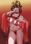  absurdres artist_request bikini breasts commentary_request demon_(megami_tensei) fingernails hair_ornament hair_rings hand_on_own_chin highres long_fingernails mole mole_on_breast mole_on_crotch mole_on_stomach navel nuwa_(megami_tensei) open_mouth ouroboros red_bikini red_lips second-party_source sharp_fingernails shin_megami_tensei shin_megami_tensei_v snake_hair_ornament stomach swimsuit yellow_eyes 