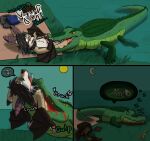 andromorph_(lore) anthro anthro_prey basket bat blood bodily_fluids bone bones_in_stomach canid canine collar container crescentwolf crocodile crocodilian death digestion duo explicitly_stated_nonconsent fatal_vore feral feral_pred folded_clothing food fox hard_vore hi_res hybrid male mammal metal_fox117 oral_vore peril picnic picnic_basket reptile scalie sequence skeleton skull skull_and_crossbones sleeping struggling swallowing teeth text unwilling_prey vore wounded