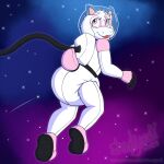 1:1 2023 ambiguous_gender anthro artist_name bovid caprine clean_diaper clothed clothing cosmic_background darkner deltarune detailed_background diaper diaper_under_clothing eyewear floating floppy_ears footwear glasses goat head_horn heart_symbol hi_res horn looking_back male_(lore) mammal open_mouth open_smile pink_clothing pink_eyewear pink_footwear pink_glasses pink_horn ralsei shadyadi signature smile solo space space_background spacesuit star tail text tube undertale_(series) url wearing_diaper wearing_glasses white_clothing