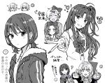  :p ? ahoge awa_subaru blush bow bowtie cho_nekura commentary_request double_middle_finger ebizuka_tomo girls_band_cry greyscale hair_bow hair_ornament hairclip highres iseri_nina kawaragi_momoka middle_finger mole mole_under_eye monochrome multicolored_hair multiple_views parted_bangs roots_(hair) rupa_(girls_band_cry) togenashi_togeari tongue tongue_out translation_request v 