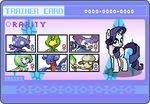  crossover cutie_mark equine female feral friendship_is_magic fur gabite gardevoir hair horn leavanny low_res mammal my_little_pony nintendo pok&#233;mon pok&eacute;mon purple_hair purugly rarity_(mlp) sableye seaandsunshine smeargle trainer_card unicorn video_games white_fur 