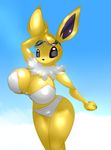  anthro big_breasts bikini breasts clothing eeveelution elpatrixf eyewear female goggles huge_breasts jolteon nintendo pok&#233;mon pok&#233;morph pok&eacute;mon pokemon swimsuit tight_clothing video_games 