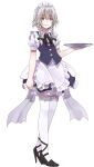  1girl apron black_ribbon blue_eyes blue_skirt blue_vest bow braid braided_sidelocks buttons collared_shirt commentary_request crote frilled_apron frills full_body green_bow grey_hair hair_between_eyes hair_bow hair_ribbon hand_up high_heels highres holding holding_tray izayoi_sakuya large_variant_set layered_skirt light_smile maid_apron maid_headdress medium_skirt parted_lips puffy_short_sleeves puffy_sleeves ribbon shirt short_hair short_sleeves skirt sleeve_cuffs solo standing tachi-e thighhighs touhou transparent_background tray twin_braids variant_set vest white_apron white_headdress white_shirt white_thighhighs wing_collar 