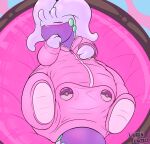 2017 ambiguous_gender antennae_(anatomy) anthro artist_logo artist_name blush blush_lines button_(fastener) clothed clothing diaper diaper_under_clothing diaper_under_onesie dotted_background eyes_closed generation_6_pokemon goodra hand_in_mouth hi_res logo ludis-luteo lying nintendo on_back onesie papasan_chair pattern_background pink_onesie pokemon pokemon_(species) purple_antennae purple_body signature simple_background sleeping solo text wearing_diaper zipper