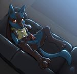  balls blush canine canine_penis caught cum cum_on_face cum_on_hand cum_on_self dark_nek0gami erection knot looking_at_viewer lucario lying male mammal masturbation nintendo nude on_back penis pok&#233;mon pok&eacute;mon red_eyes solo spread_legs spreading video_games 