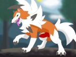 3_toes 4_legs all_fours animal_genitalia balls branch claws cloud dusk_lycanroc erection feet feral fur generation_7_pokemon genitals green_eyes grey_body grey_fur hair hi_res knot leaf looking_at_viewer lycanroc male mettdesign_(artist) narrowed_eyes nintendo orange_balls orange_body orange_fur paws pink_mouth pink_tongue plant pokemon pokemon_(species) raised_leg raised_paw rock sky solo spikes spikes_(anatomy) squint squinted_eyes sun tail teeth toes tongue tongue_out tree tuft white_body white_fur white_hair white_tail white_tuft
