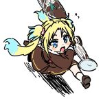  1girl acrylic_stand_(object) blonde_hair blue_eyes blue_hair brown_dress brown_shoes commentary_request deformed dress fang flower fujishima_megumi gradient_hair hair_flower hair_ornament hasu_no_sora_school_uniform holding link!_like!_love_live! loafers long_sleeves looking_at_viewer love_live! medium_dress multicolored_hair neckerchief open_mouth osawa_rurino parted_bangs pink_flower red_neckerchief running sailor_collar sailor_dress school_uniform shinanoya_(satanicad) shoes skin_fang solo twintails virtual_youtuber white_sailor_collar winter_uniform 