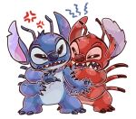 2025 4_arms alien ambiguous_gender angry antennae_(anatomy) anthro back_spines biped blue_body blue_claws blue_finger_claws blue_fur blue_nose blue_toe_claws brother_(lore) brothers_(lore) brown_claws brown_finger_claws brown_toe_claws claws disney duo experiment_(lilo_and_stitch) fight finger_claws frown fur head_tuft hi_res leroy_(lilo_and_stitch) lilo_and_stitch male_(lore) mochigome_(pixiv_112967981) multi_arm multi_limb multicolored_antennae narrowed_eyes notched_ear open_frown open_mouth red_body red_fur red_nose sharp_teeth sibling_(lore) simple_background standing stitch_(lilo_and_stitch) teeth toe_claws tuft white_background
