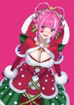  1girl absurdres blunt_bangs breasts capelet christmas commission commissioner_upload dress facial_mark fire_emblem fire_emblem_engage fire_emblem_heroes folded_twintails fur-trimmed_capelet fur_trim fur_wrist_cuffs gloves hair_rings hat_ornament heart heart_facial_mark highres holly holly_hat_ornament hortensia_(fire_emblem) hortensia_(winter's_dearest)_(fire_emblem) multicolored_hair multicolored_tiara non-web_source official_alternate_costume pantyhose pink_background pink_eyes pink_hair red_capelet red_gloves santa_costume santa_dress seilindekos snowman_earrings striped_clothes striped_pantyhose two-tone_hair vertical-striped_clothes vertical-striped_pantyhose white_trim wrist_cuffs 