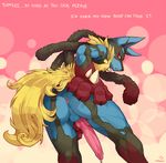  2013 anus balls black_skin blue_fur butt canine claws cum cum_string dialog english_text erection fur gay hand_on_butt knot looking_at_viewer looking_back lucario male mammal mega_evolution mega_lucario nintendo orgasm penis pink_background pink_penis pink_skin plain_background pointy_ears pok&#233;mon pok&eacute;mon precum presenting presenting_hindquarters raised_arm red_eyes red_skin shadow sheer_(artist) shiny skin spikes standing teeth text video_games white_eyes yellow_fur 