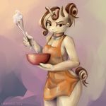  anthrofied blush bottomless bowl breasts cleavage clothed clothing collar equine eyeshadow female fur hair hiroshi-tea horn horse looking_at_viewer makeup mammal my_little_pony nude orange_eyes original_character pony skimpy solo sweet_cream tan_fur topless two_tone_hair unicorn whisk 