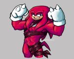 anthro bulge digital_media_(artwork) flexing hi_res k_tepes knuckles_the_echidna male muscular muscular_anthro muscular_male pecs red_body ribbon_only ribbons sega simple_background smile solo sonic_the_hedgehog_(series) tail
