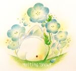  animal_focus blue_flower colored_pencil_(medium) commentary_request flower flower_request full_body no_humans painting_(medium) petals pokemon pokemon_(creature) snom solid_oval_eyes solo traditional_media watercolor_(medium) white_background yukichi_0611 