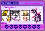  cleffa crossover cutie_mark eeveelution equine espeon female feral friendship_is_magic fur girafarig gothitelle hair horn low_res mammal multi-colored_hair my_little_pony nintendo noctowl pok&#233;mon pok&eacute;mon purple_fur seaandsunshine trainer_card twilight_sparkle_(mlp) unicorn video_games 