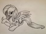  anus cutie_mark equine female feral fluttershy_(mlp) friendship_is_magic greyscale horse kitsuneymg mammal monochrome my_little_pony pegasus pony pussy solo traditional_media wings 