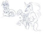  anthro anthrofied bluntwhiskey blush book breasts clothing collar condom duo equine erection friendship_is_magic hair horn horse king_sombra_(mlp) male monochrome muscles my_little_pony naughty pants penis pony shocked twilight_sparkle_(mlp) unicorn winged_unicorn wings 