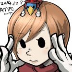  1girl close-up commentary_request dated gloves hat lips matsu_(a-type_corp) no_eyewear on_head orange_hair peacock_(skullgirls) portrait red_hat signature skullgirls solid_oval_eyes solo white_gloves 