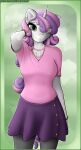  absurd_res aged_up anthro arm_tuft bottomwear breasts chest_tuft clothing cuff_(restraint) ear_piercing elbow_tuft equid equine female fluffy friendship_is_magic glowing glowing_eyes hand_behind_head hasbro hi_res horn horse jewelry killerqueen1911 lipstick makeup mammal markings my_little_pony mythological_creature mythological_equine mythology necklace piercing pony restraints skirt solo spots spotted_body sweater sweetie_belle_(mlp) topwear tuft unicorn wrist_cuffs 